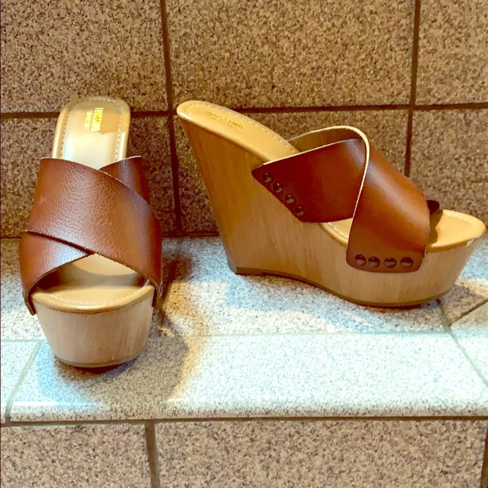 Brown boho platform wedge sandals